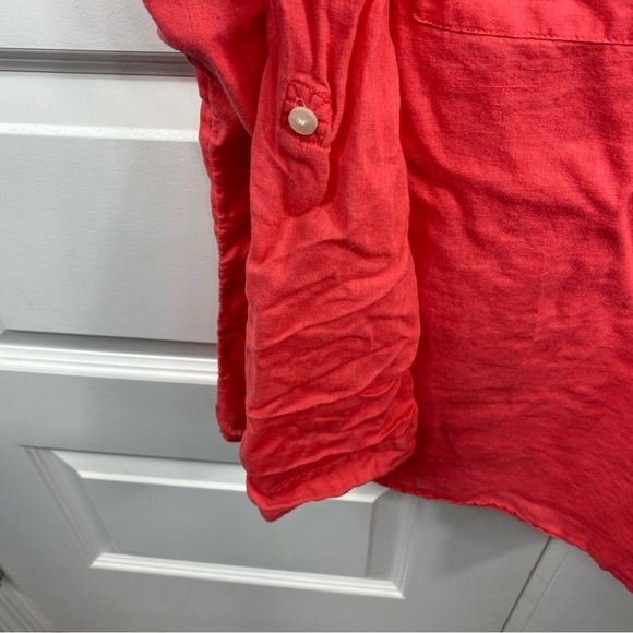 Old Navy Linen Blouse Minimalist Quarter Button Cuffed Sleeve XL Rebellion Red - Picture 4 of 8